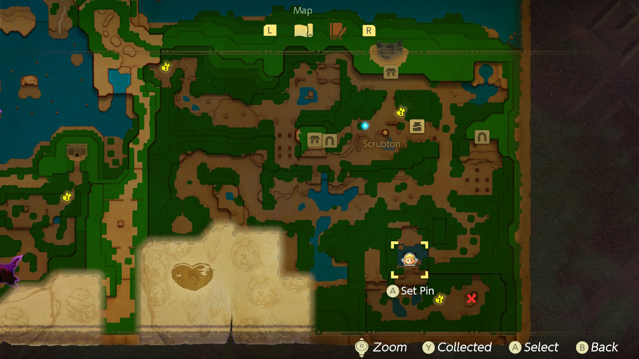 A map shows the location of the Hidden Ruins in Zelda Echoes of Wisdom