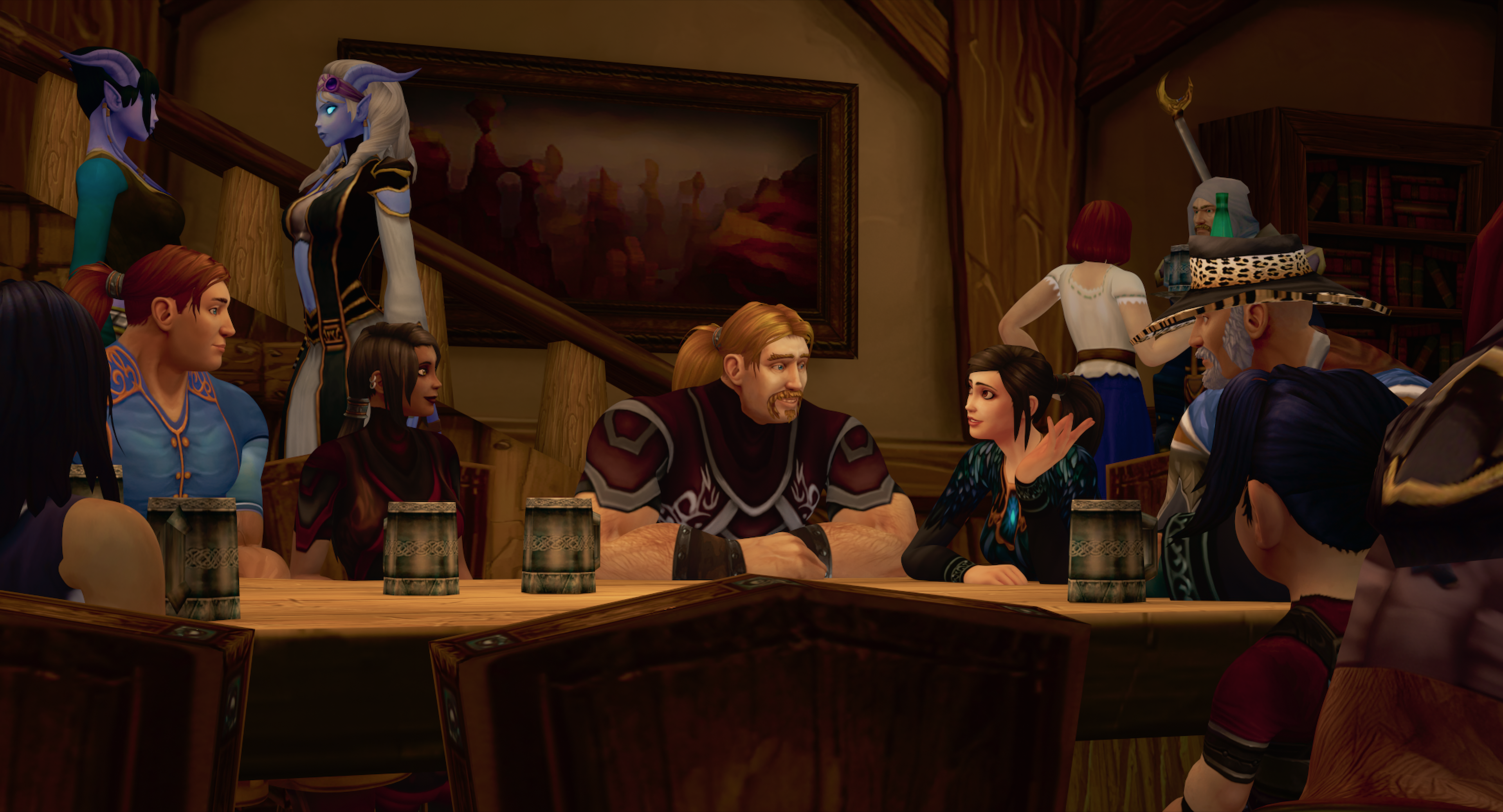 A group of World of Warcraft characters sit around an inn table in The Remarkable Life of Ibelin A group of World of Warcraft characters sit around an inn table in The Remarkable Life of Ibelin