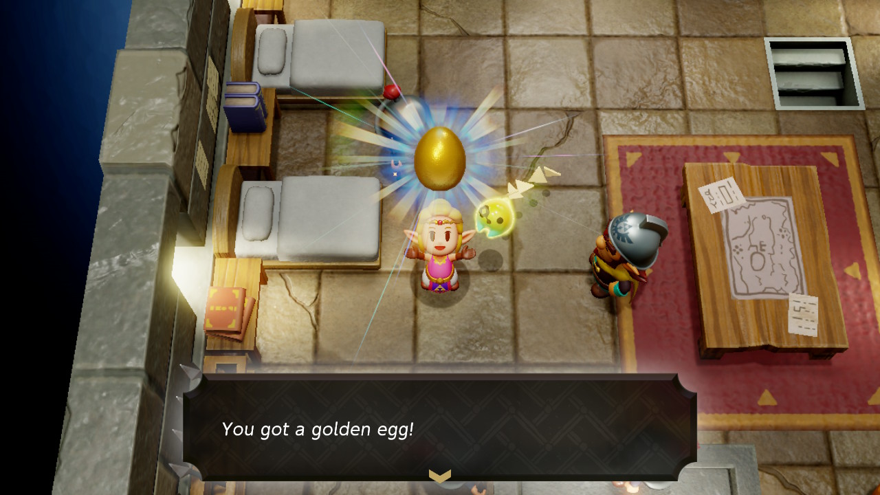 Zelda holds a golden egg standing next to a soldier in Echoes of Wisdom