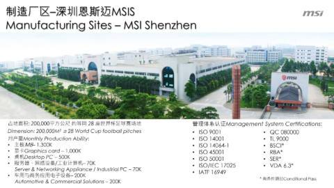 A slide from an MSI presentation about its manufacturing facilities in Shenzhen, China