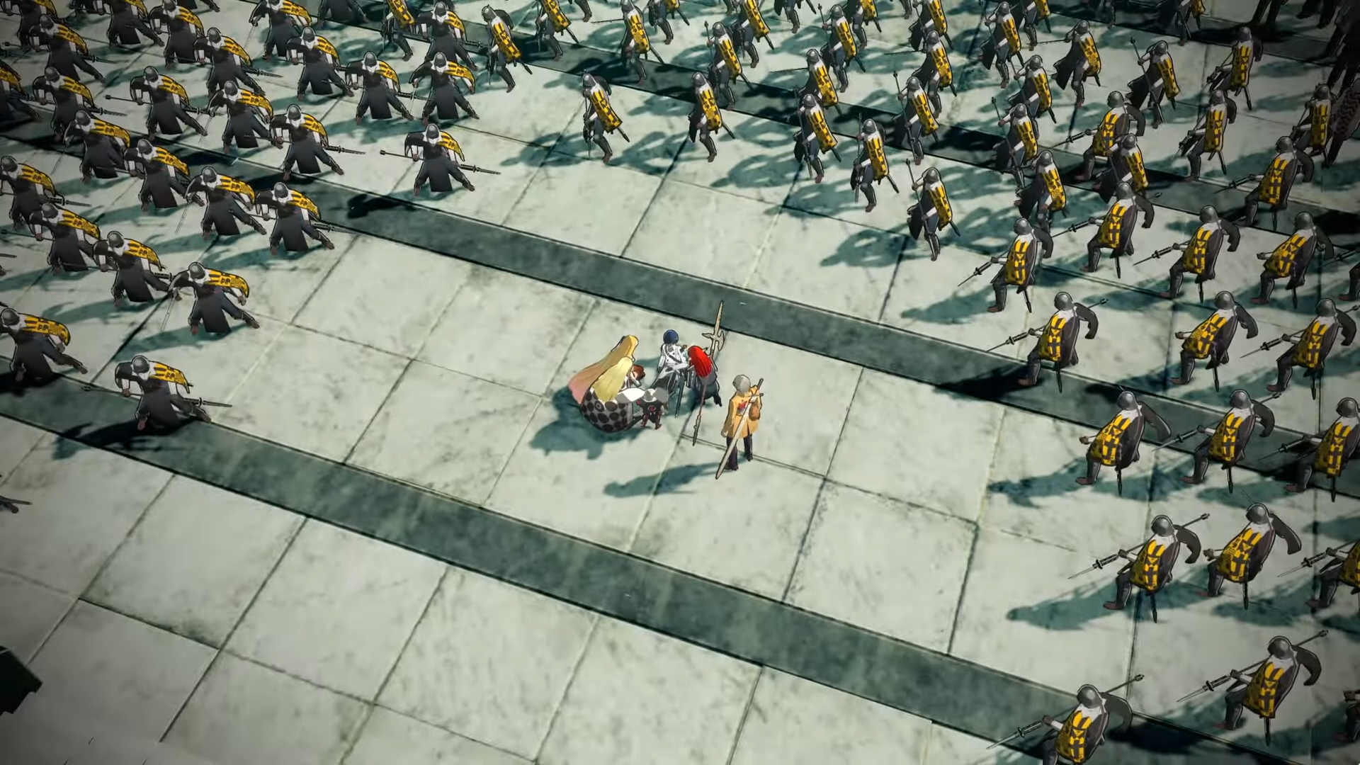 The protagonist’s allies gather around him in Metaphor: Refantazio