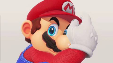 Mario with his hand on his cap, looking sneaky