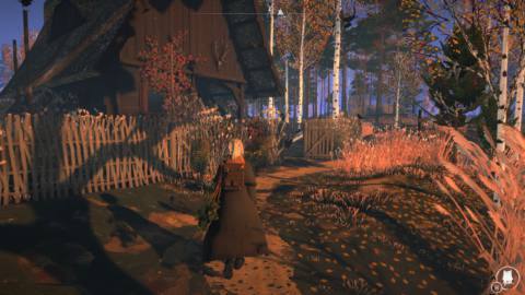 Reka - a witch walks towards a cabin in an autumnal woods