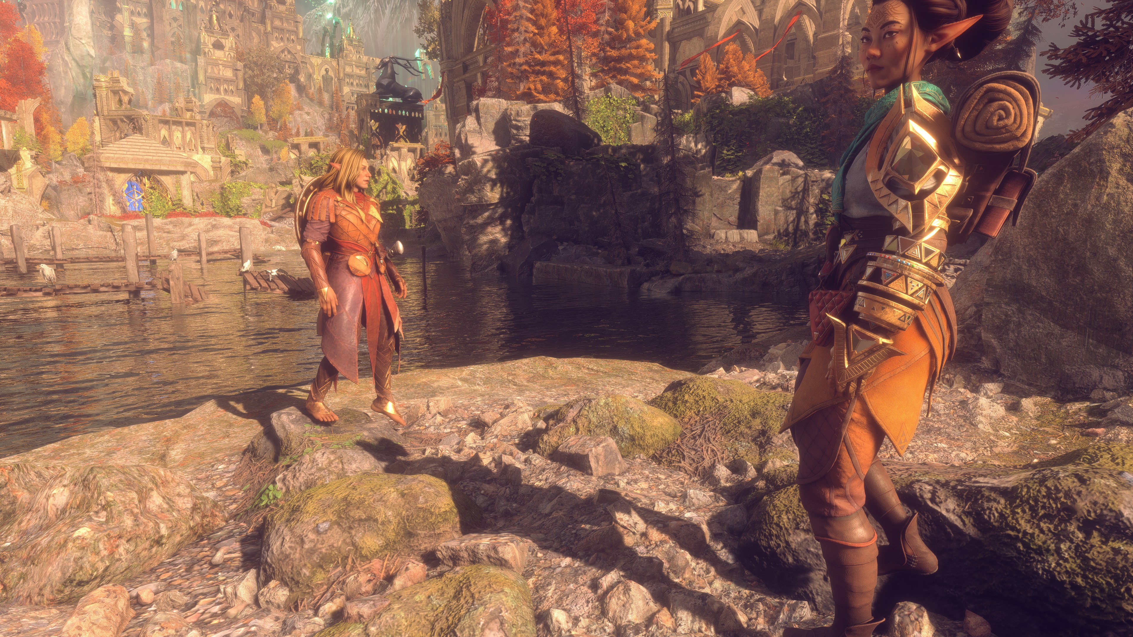 A screenshot of Dragon Age: The Veilguard using the game's Photo Mode, showing the impact of the use of bloom