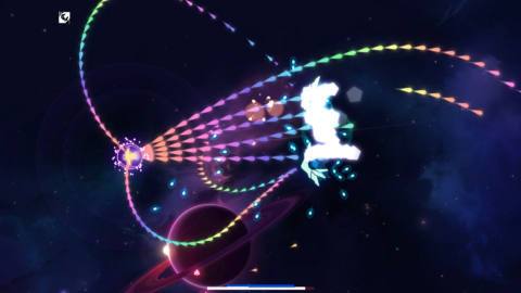 A screenshot from Nova Drift shows a spaceship shooting five streams of bullets at once.