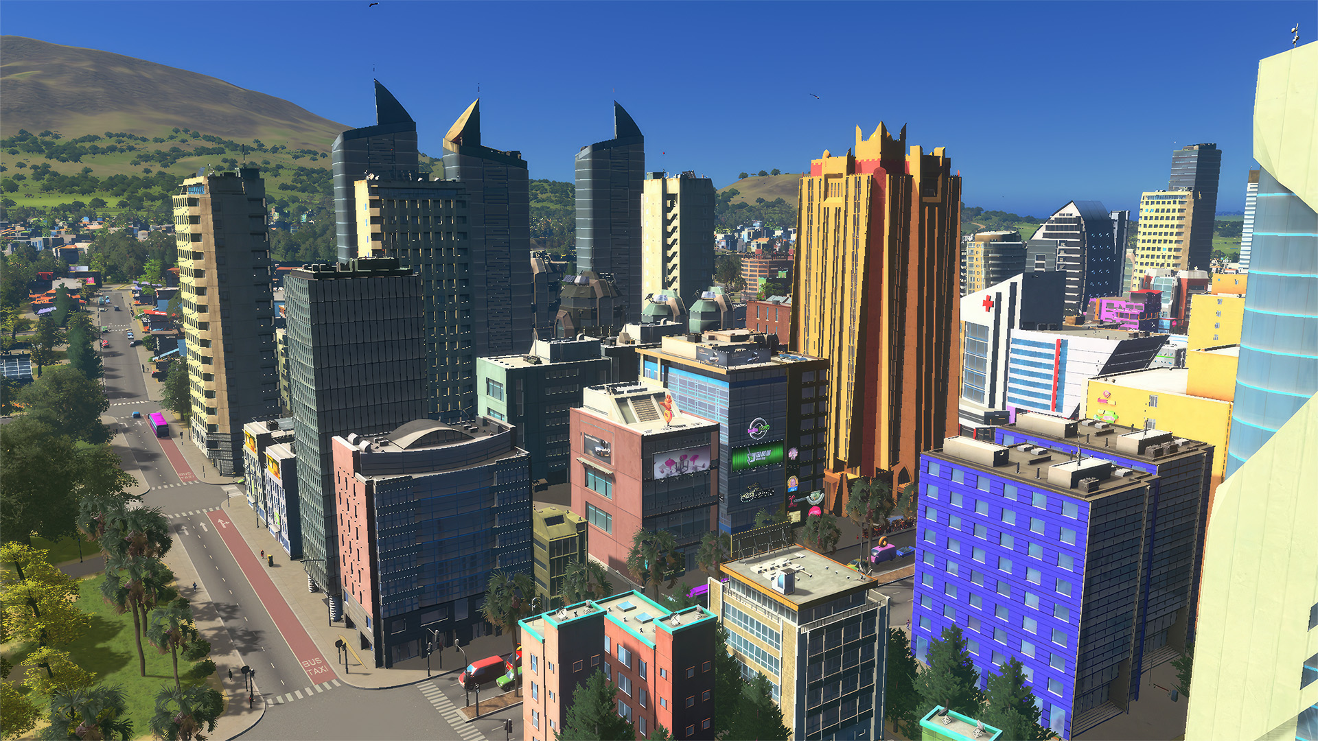 An image of a golden tower in Cities: Skylines, from the Africa In Miniature content pack.