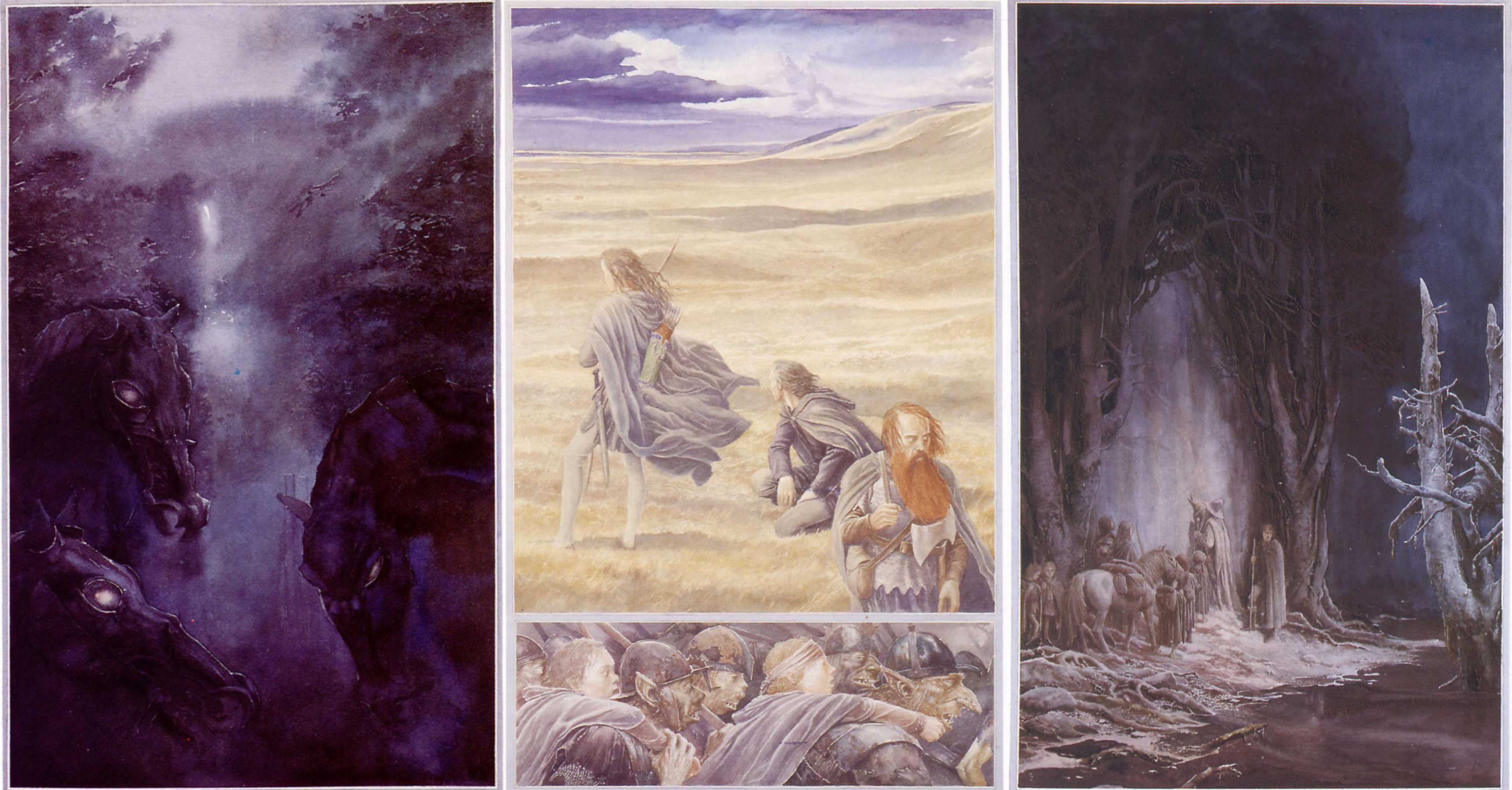 A selection of three illustrations from The Lord of the Rings Illustrated edition box set by Alan Lee