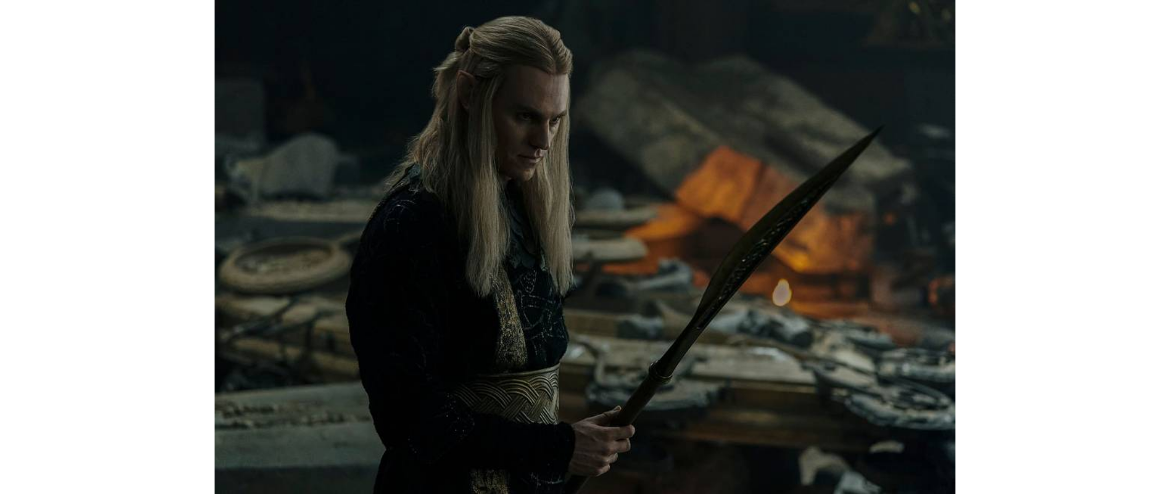 Sauron standing and holding a sharp weapon in The Rings of Power season 2 finale