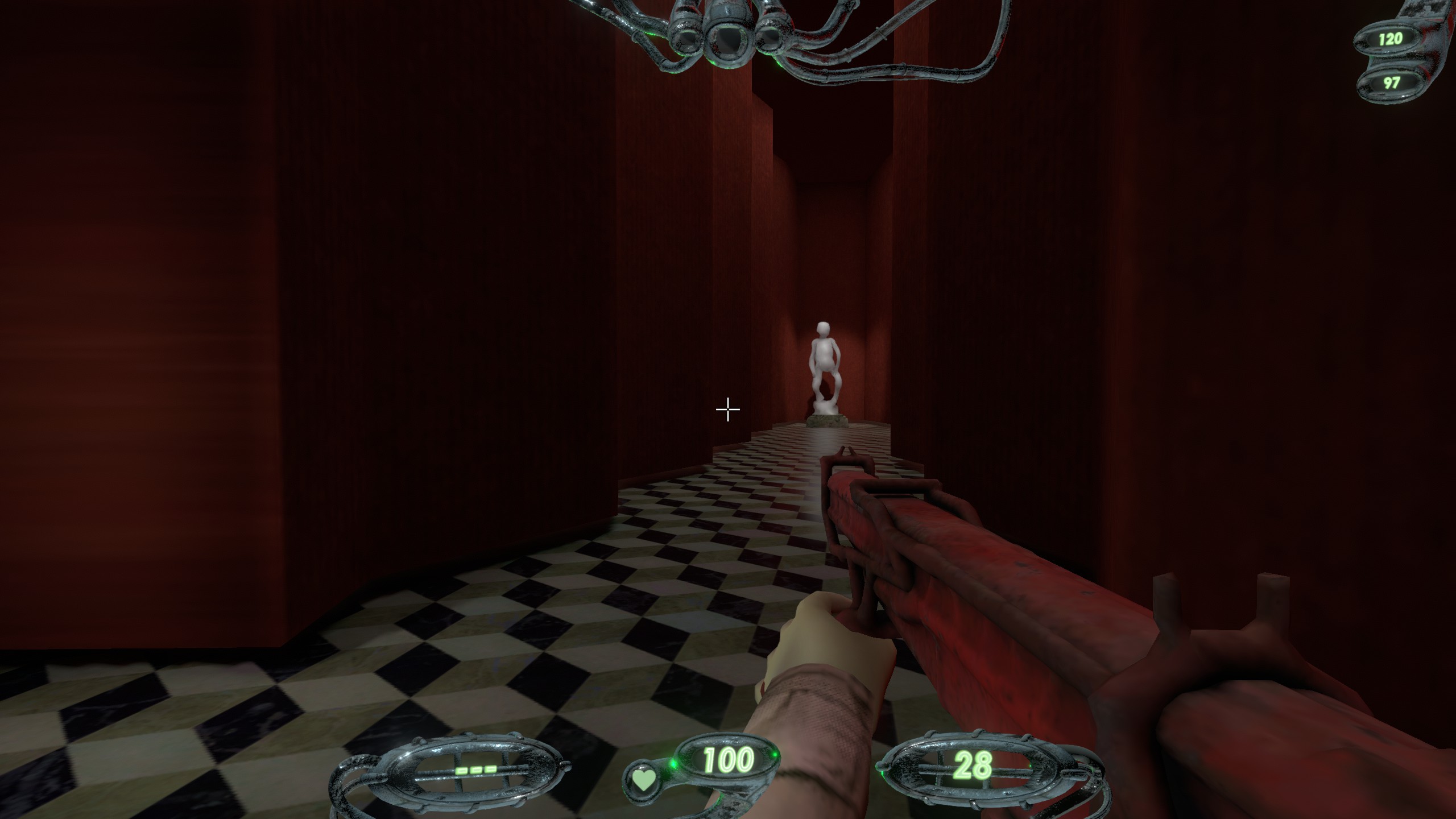 Looking down hallway in Black Lodge reference map in STRAFTAT