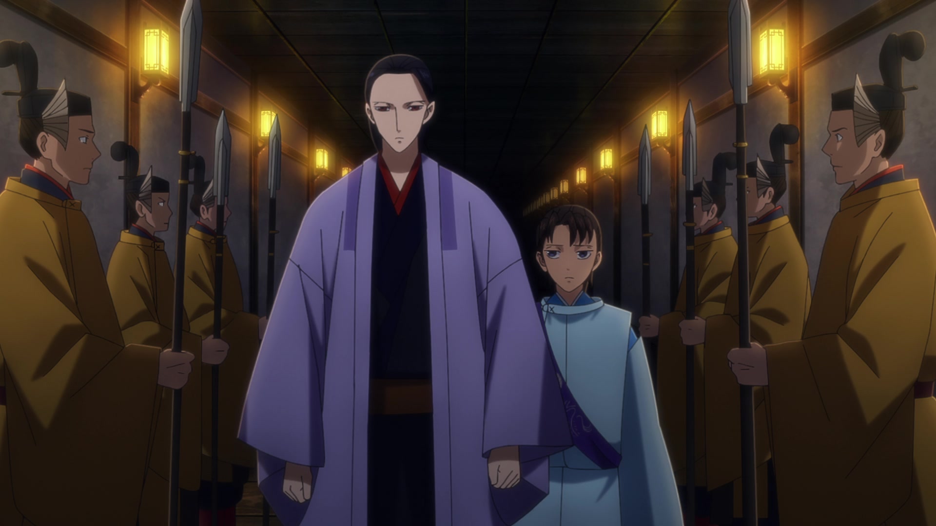 Yukiya walking with his master in a still from Yatagarasu