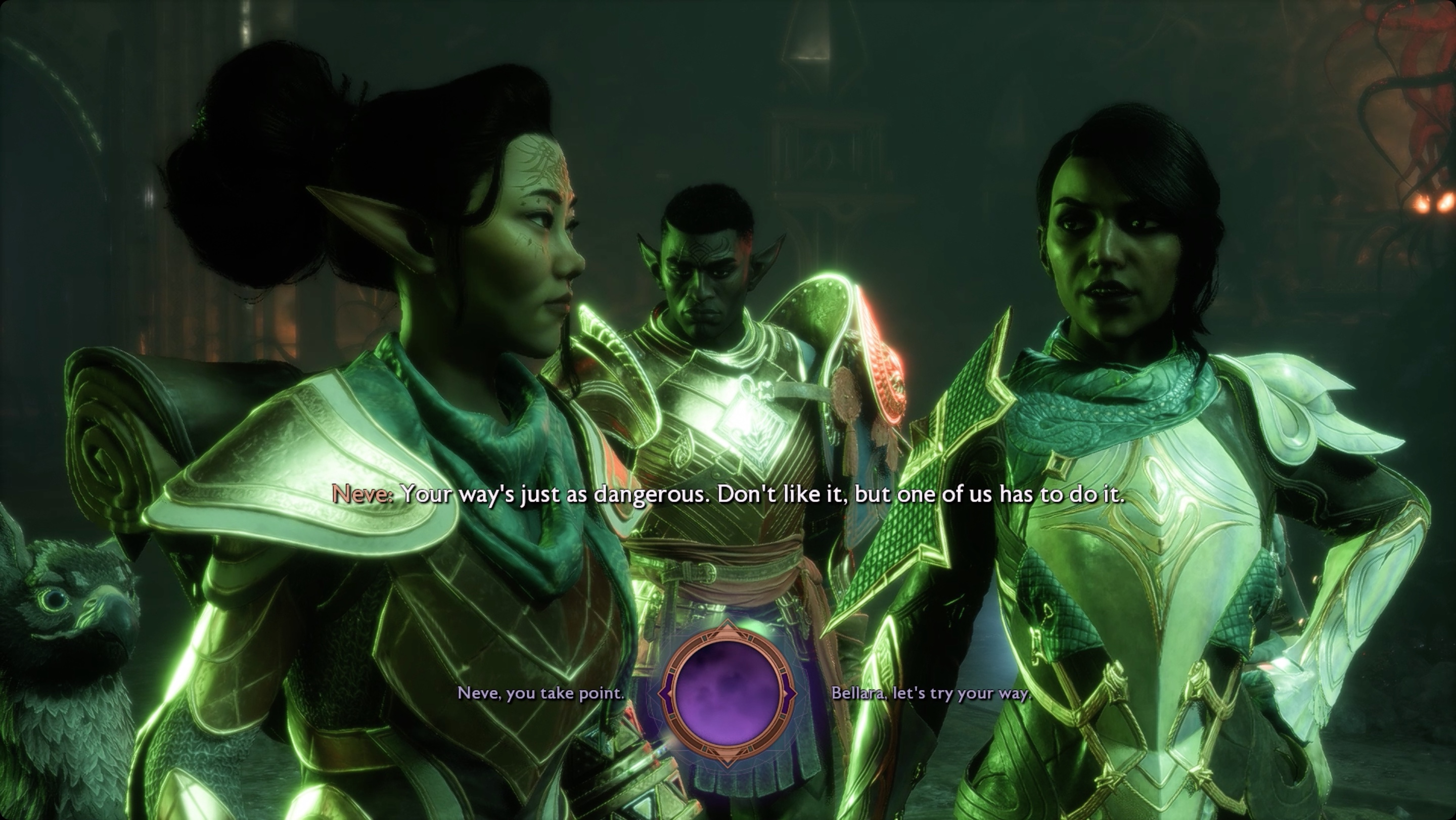 Dragon Age: The Veilguard deciding if Bellara or Neve should dismantle the wards