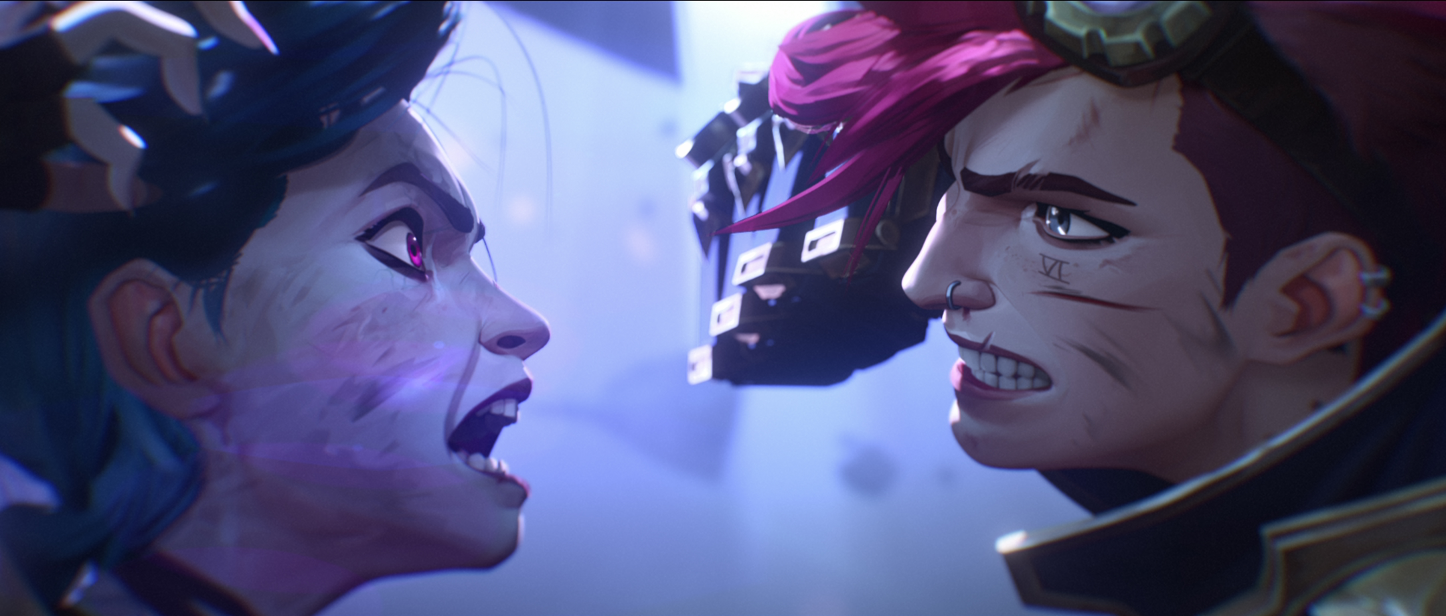 Jinx and Vi from Arcane season 2 facing off against each other in a fight 