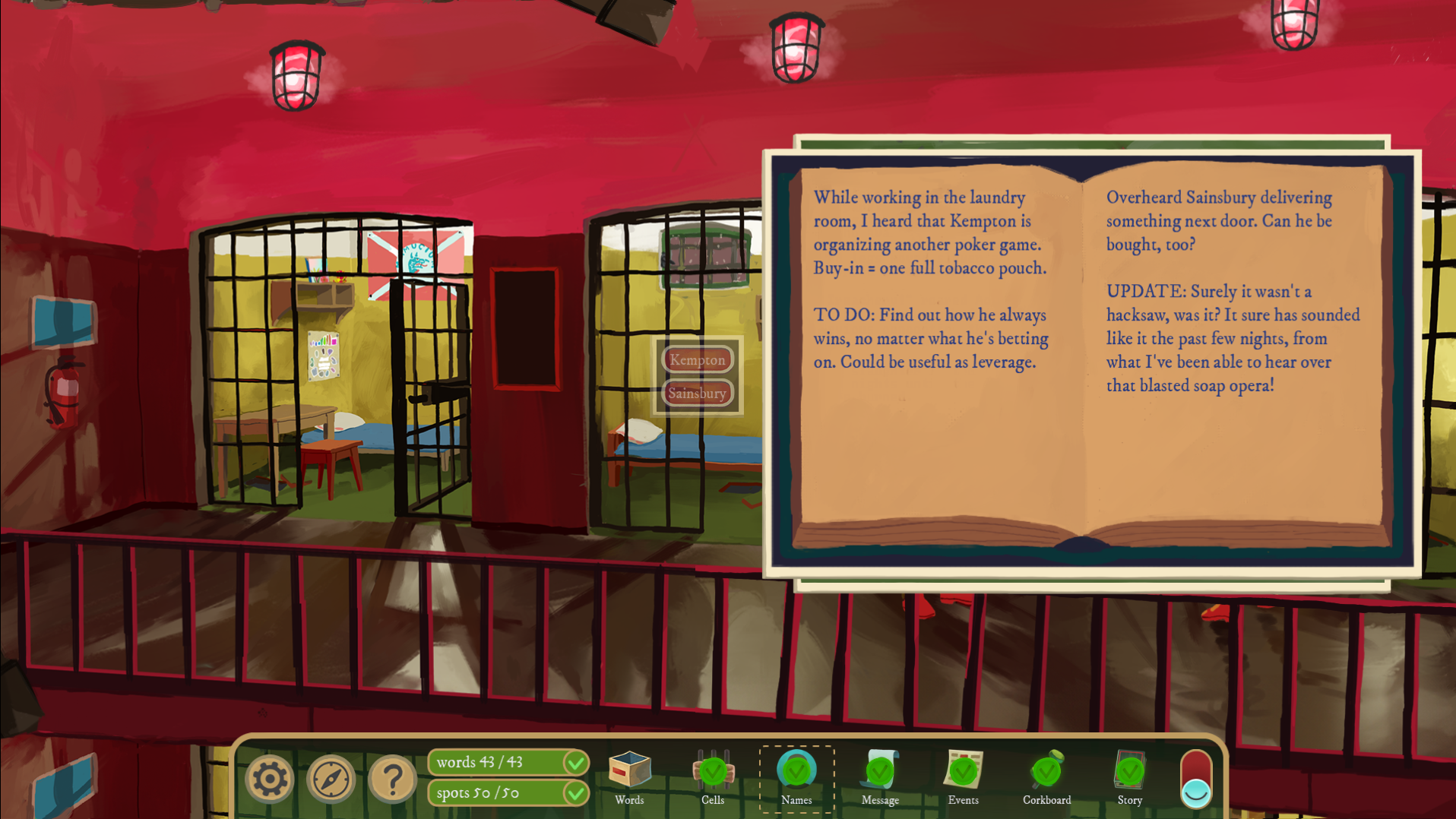 A player reads a prison journal in Rise of the Golden Idol