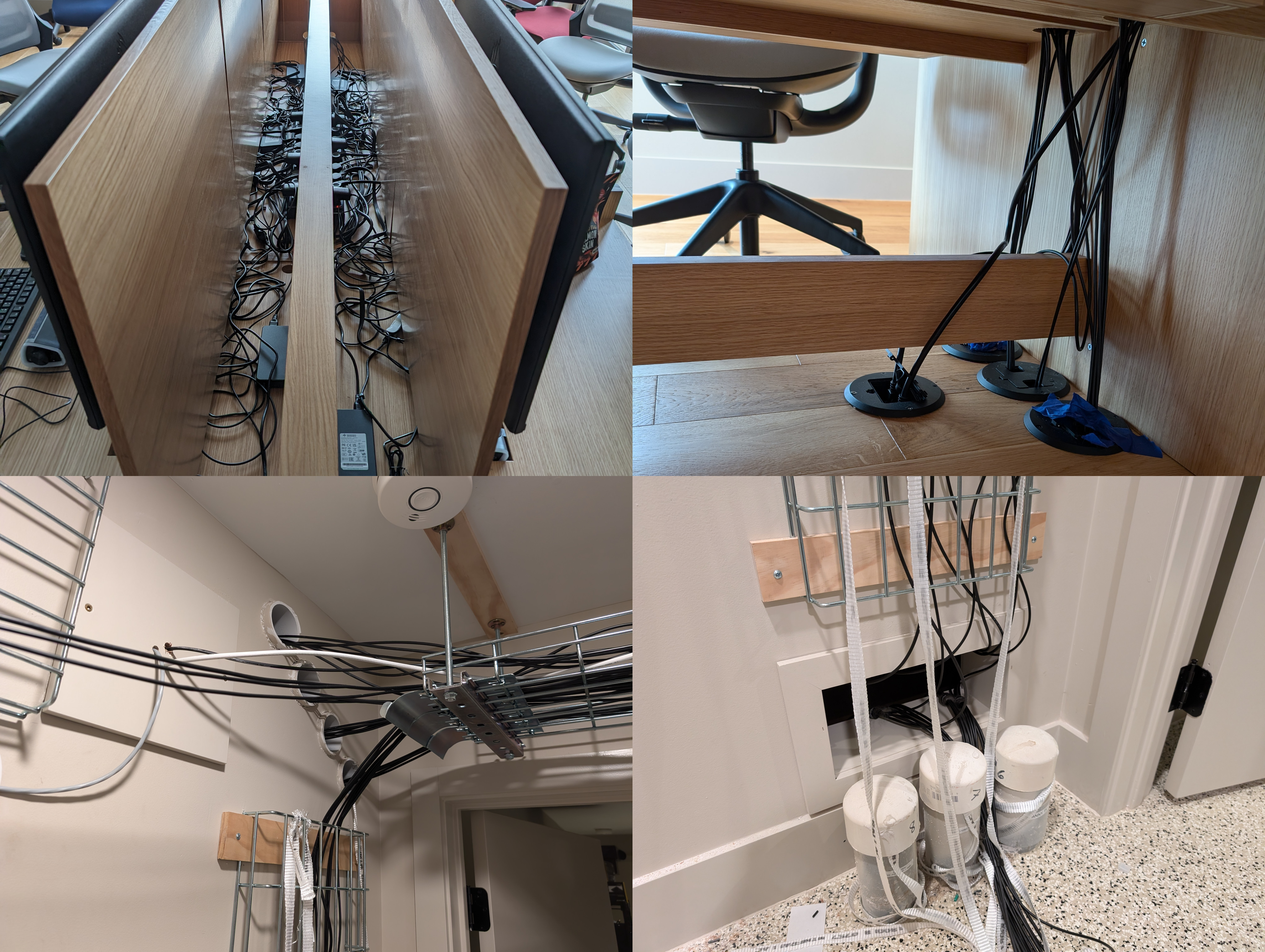 Various cable management tactics throughout the LAN party house