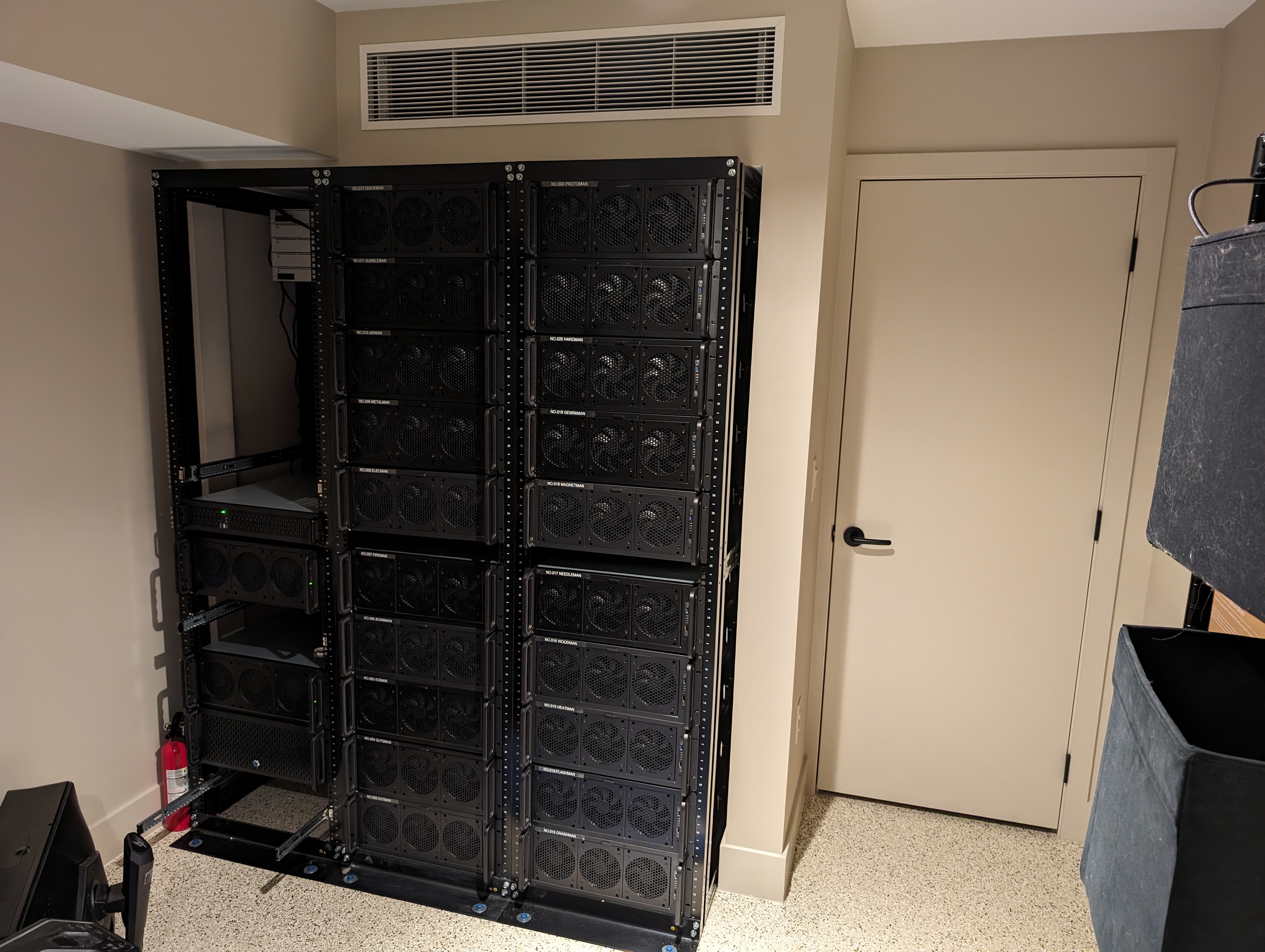 An incredibly large server rack for a the residential setting of the LAN party house.