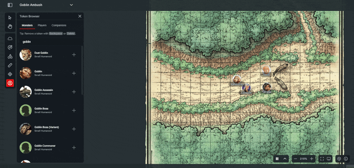 Showing how tokens are used in D&D beyond on a map