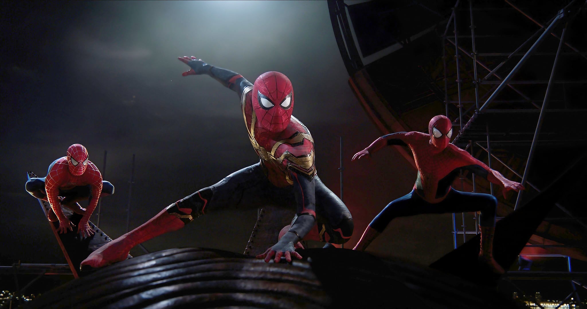 Spider-Man (Tobey Maguire), Spider-Man (Tom Holland), and Spider-Man (Andrew Garfield) in Spider-Man: No Way Home.