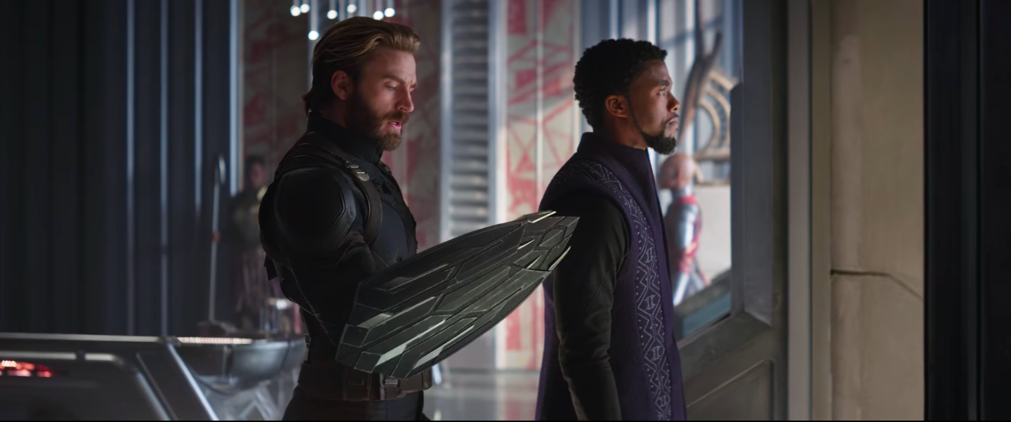 Captain America and Black Panther in the Super Bowl trailer for Avengers: Infinity War.