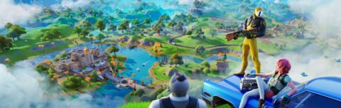 Fortnite Meowdas, 1-Ball, and TNTina overlooking the Chapter 2 Remix map