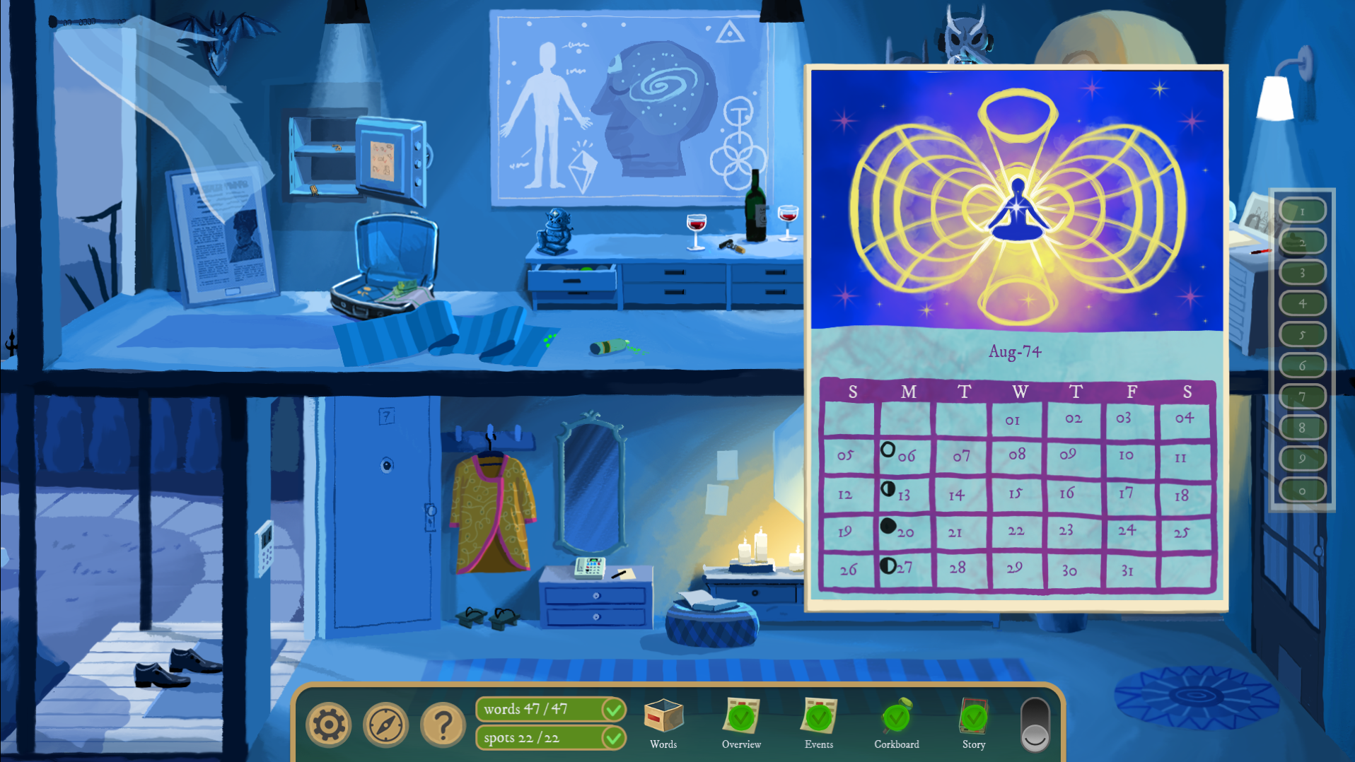 A player looks at a calendar in Rise of the Golden Idol