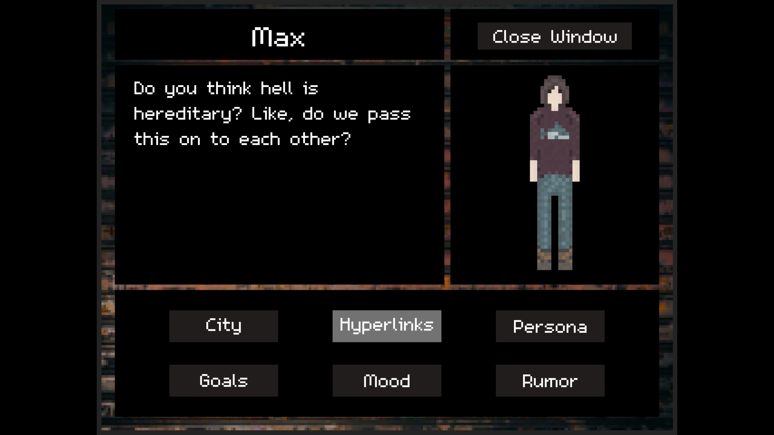 A dialogue box. A character named Max says 