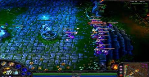 A screenshot of League of Legends featuring a bunch of characters all grouped on the right side of the map