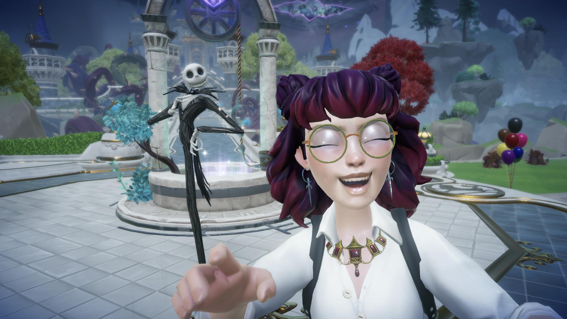 Player with Jack Skellington at the plaza in Disney Dreamlight Valley