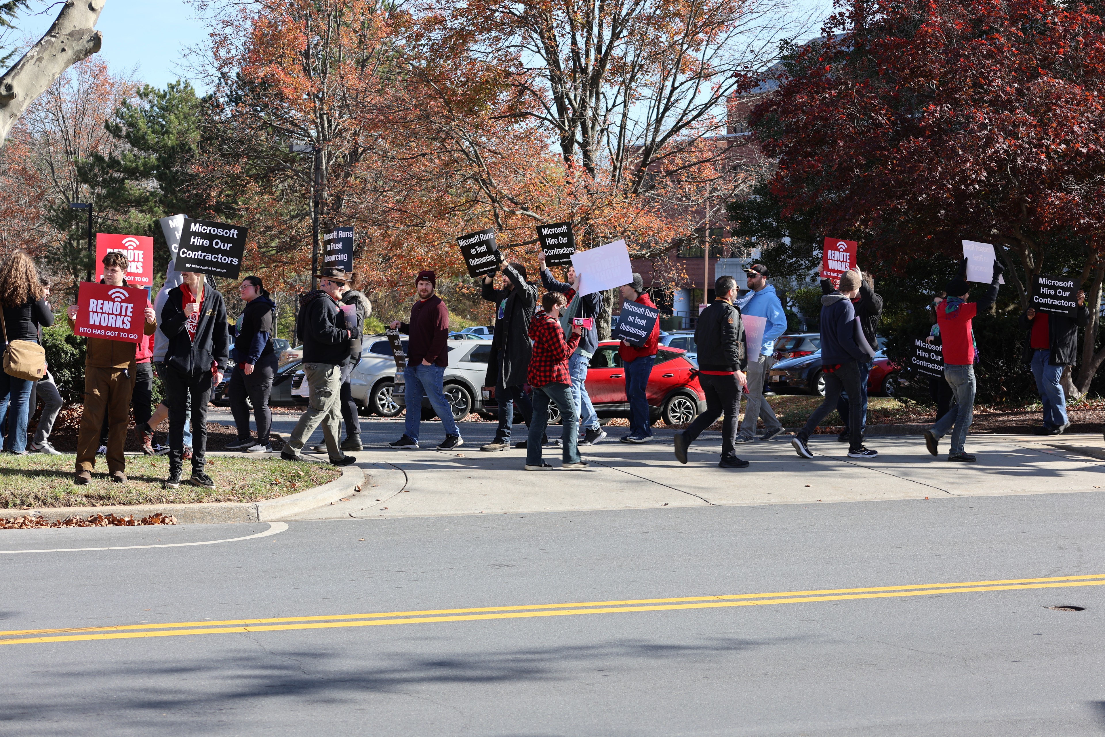 Image of striking ZeniMax Workers United employees at Rockville, Maryland - November 13, 2024