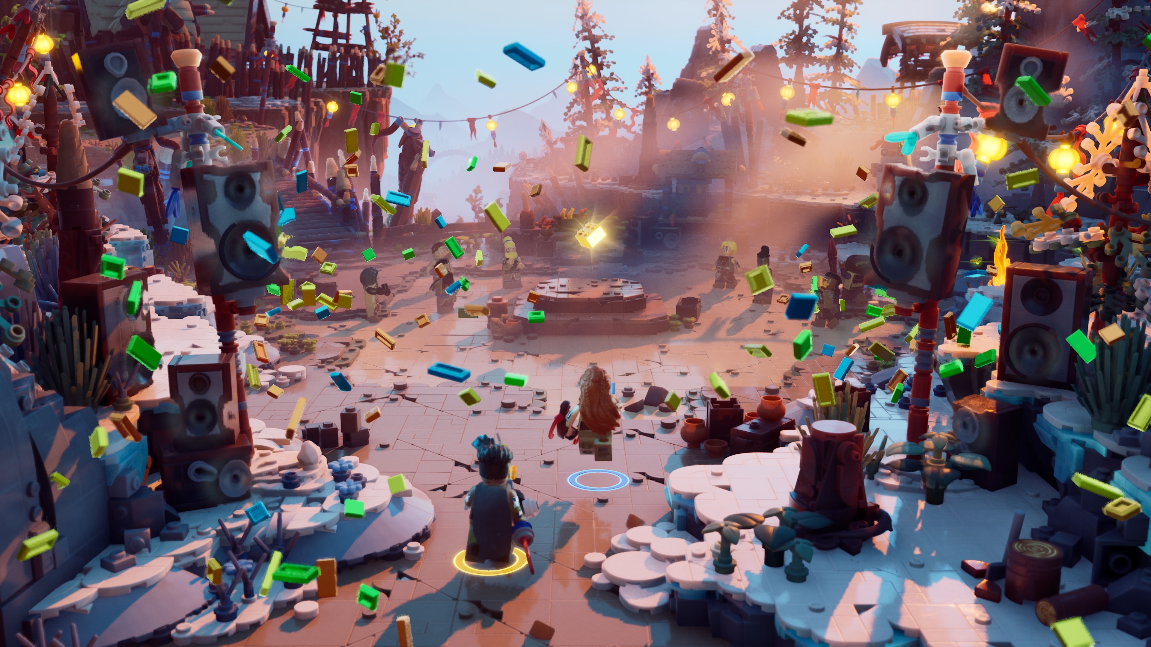 Aloy walks through a city in Lego Horizon Adventures