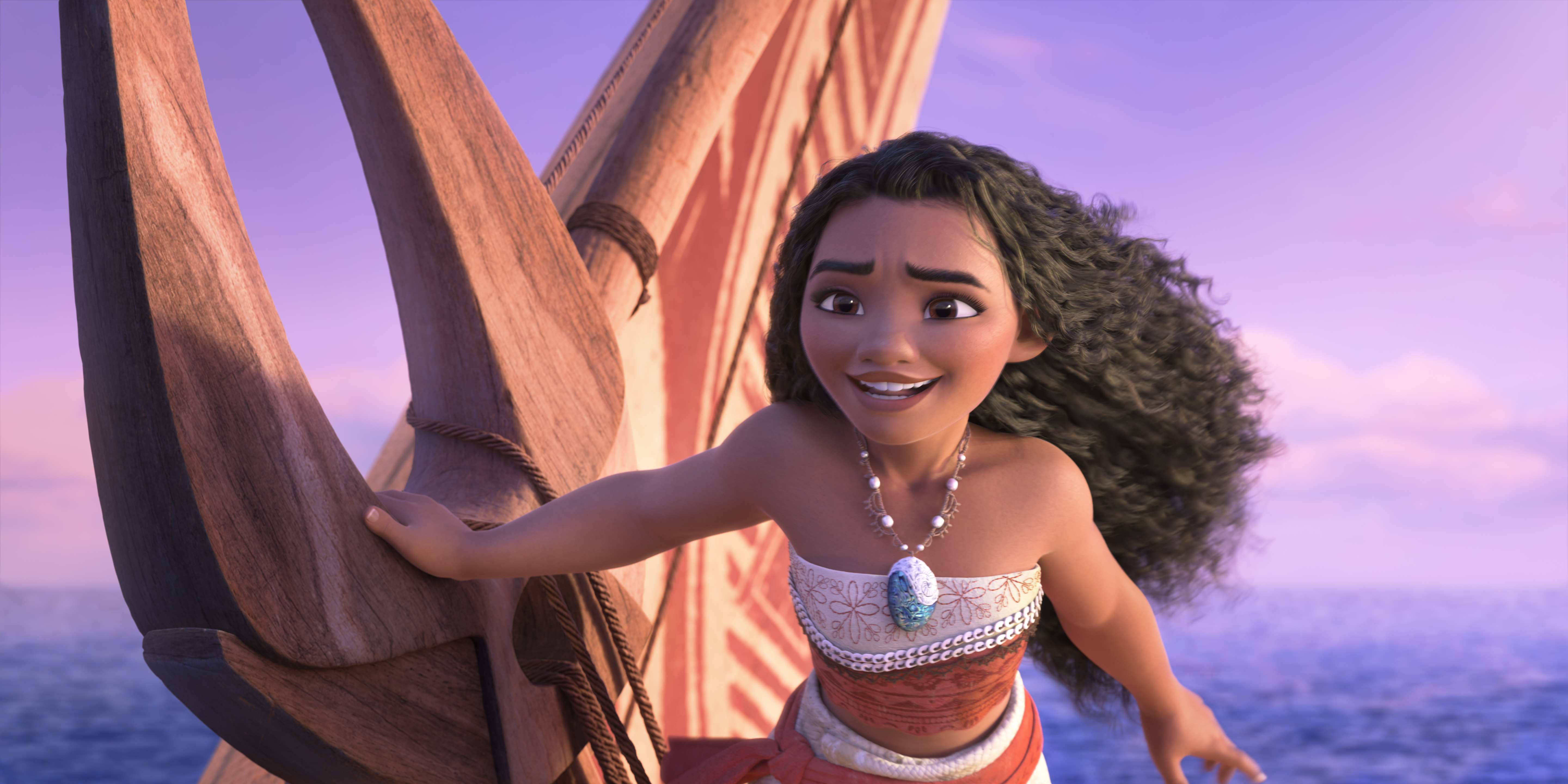 Moana sings a song on her boat in Moana 2