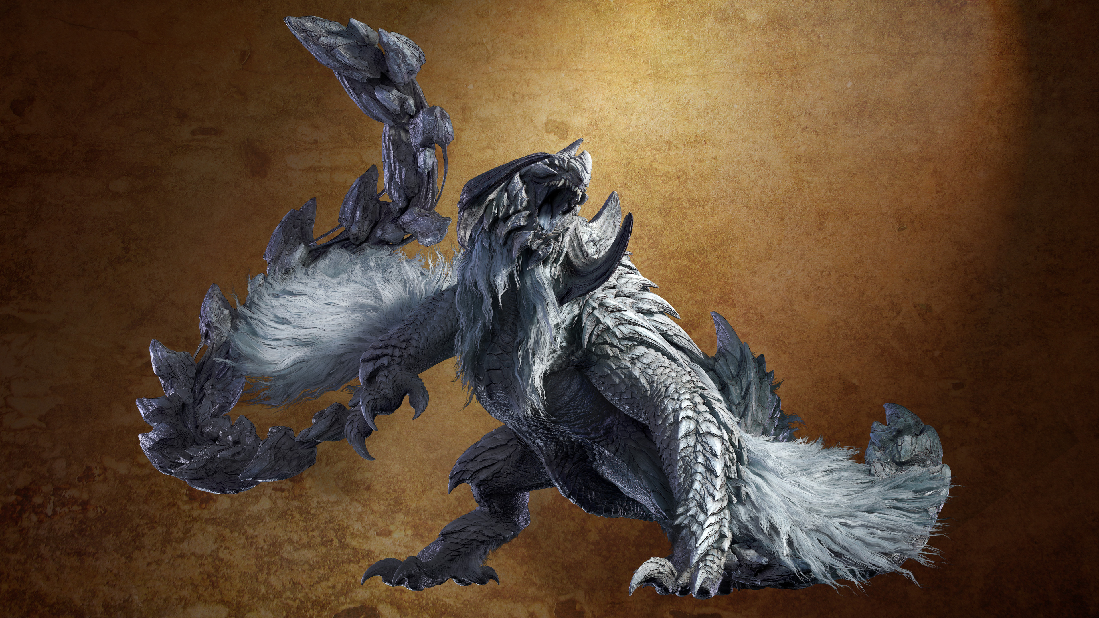 Arkveld, the mascot monster from Monster Hunter Wilds—a large flying wyvern with whip-like wing appendages.