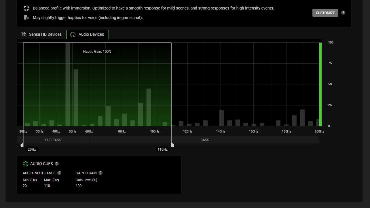 The Razer Synapse application set up for the Razer Freyja cushion.