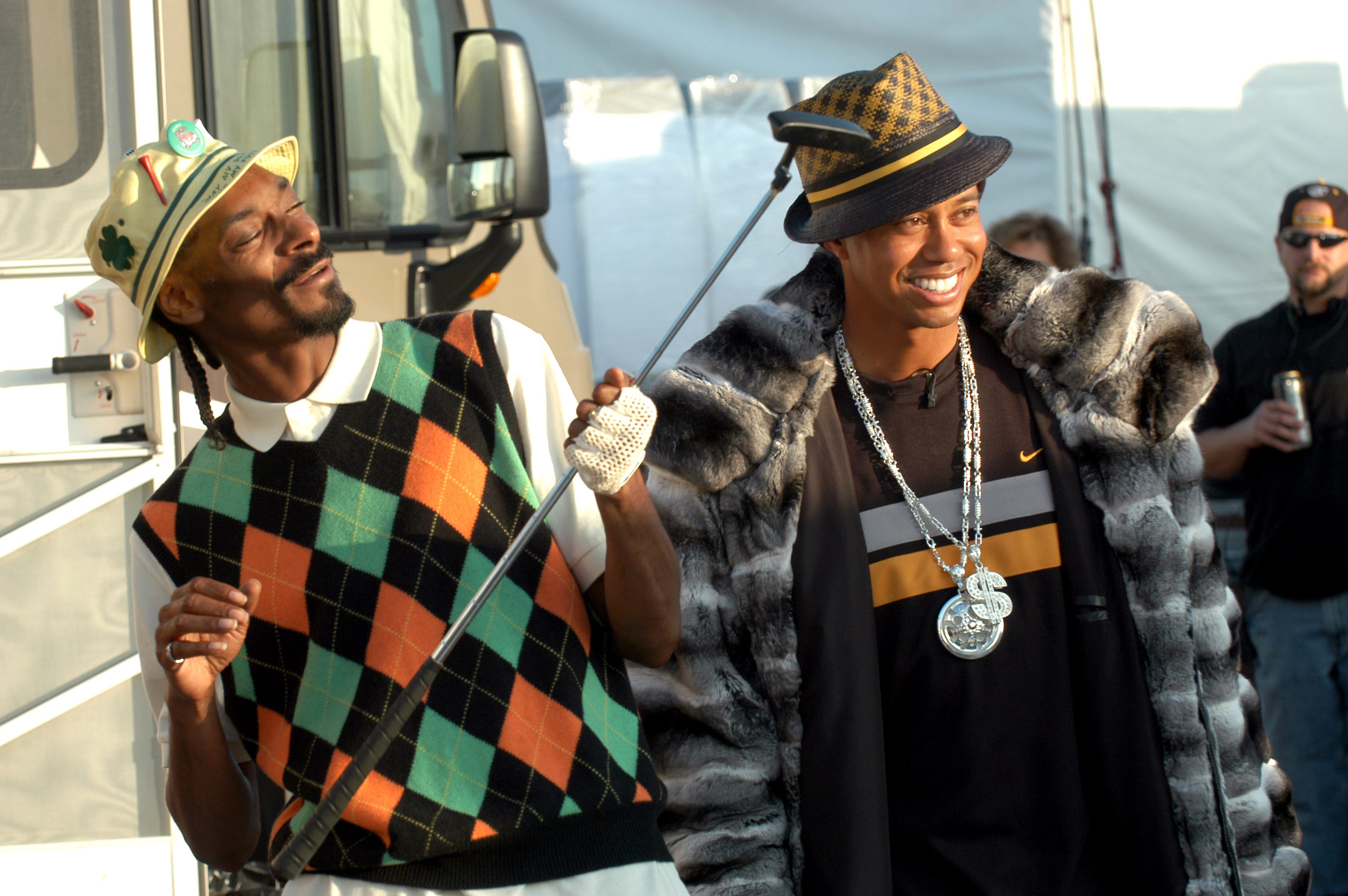 Snoop Dogg and Tiger Woods during Spike TV’s 2nd Annual “Video Game Awards 2004” Airing on Spike TV Live Tuesday, 9pm Eastern Standard Time -Rehearsals at Barker Hanger in Santa Monica, California, United States.