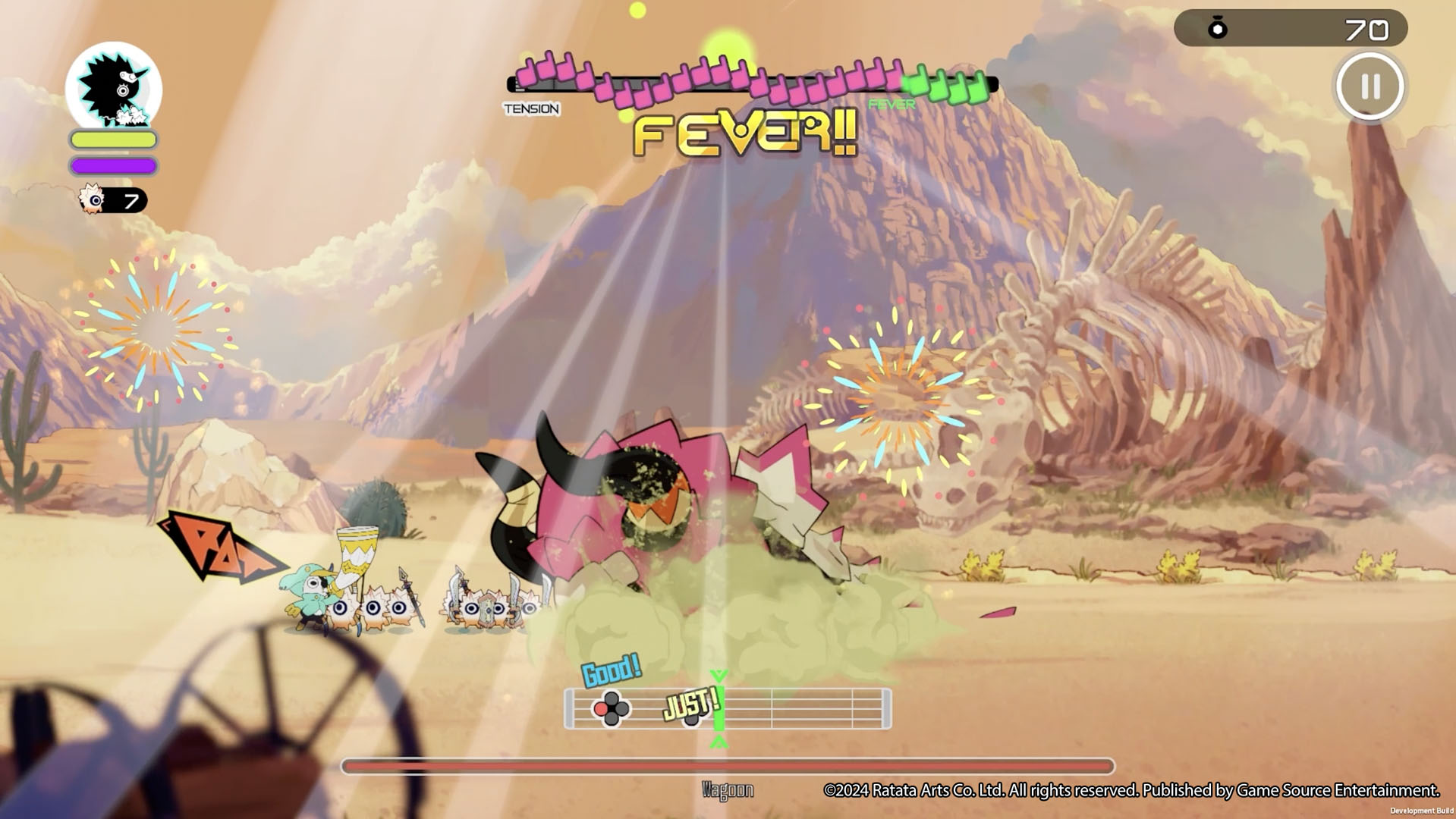 A screenshot from upcoming rhythmic roguelike action game Ratatan.