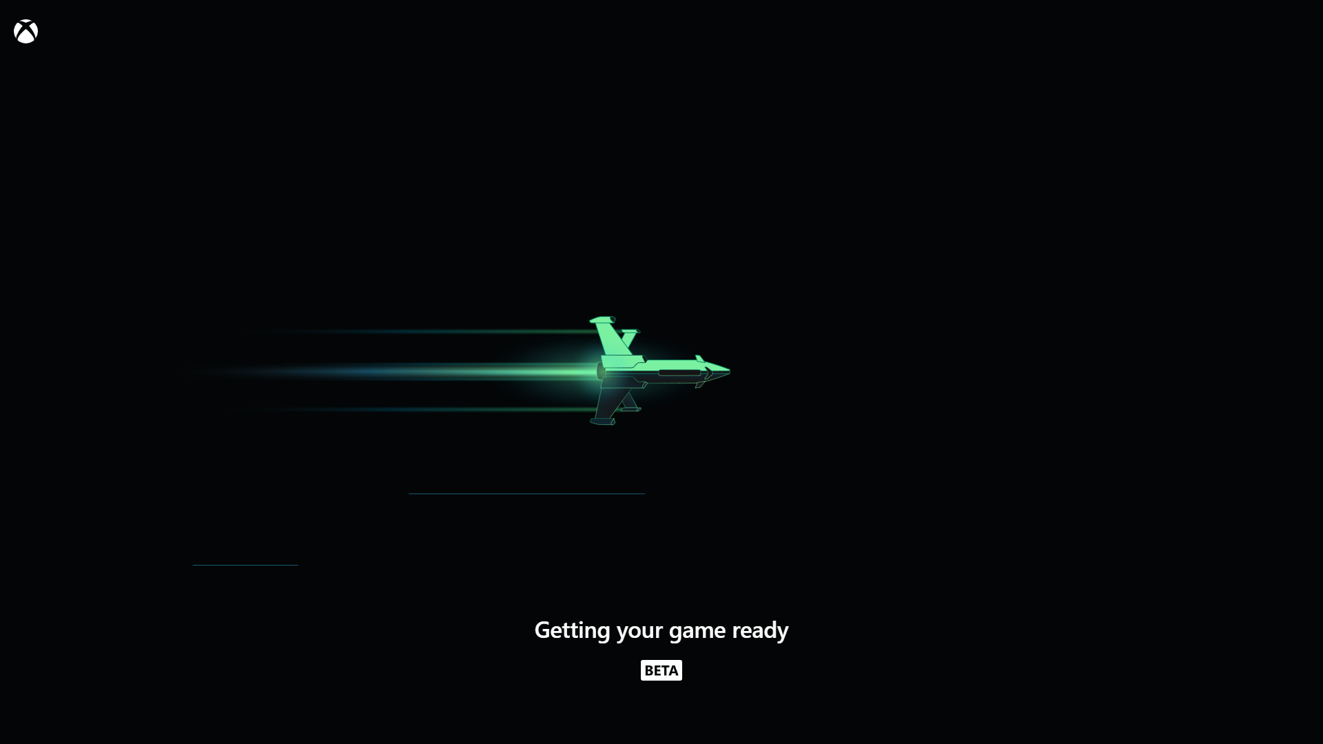 A screenshot of the Xbox dashboard with an image of a bright green rocket on a black background. Text underneath the rocket says, “Getting your game ready”