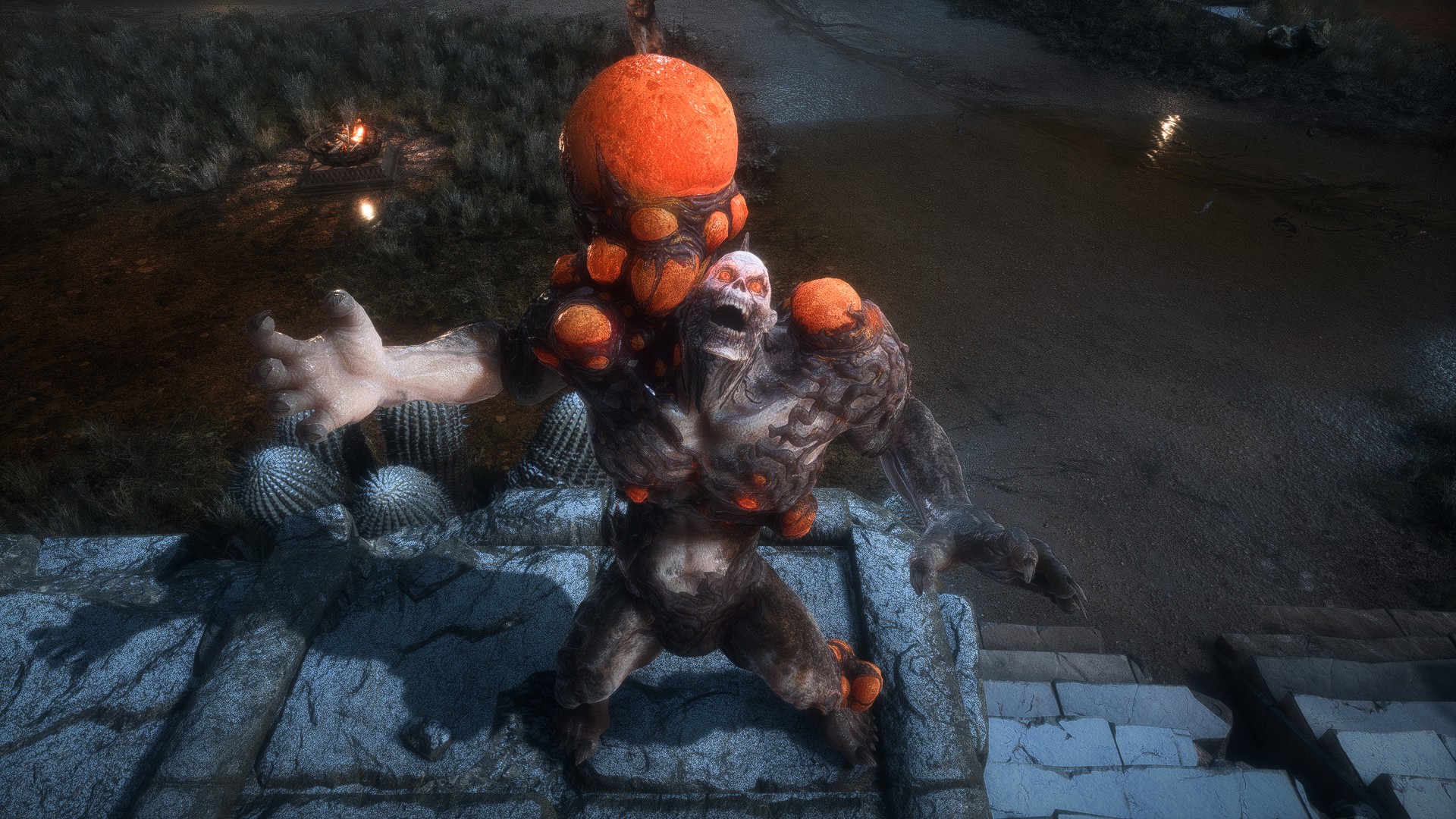 A darkspawn with giant, orange pustules in Dragon Age: The Veilguard.