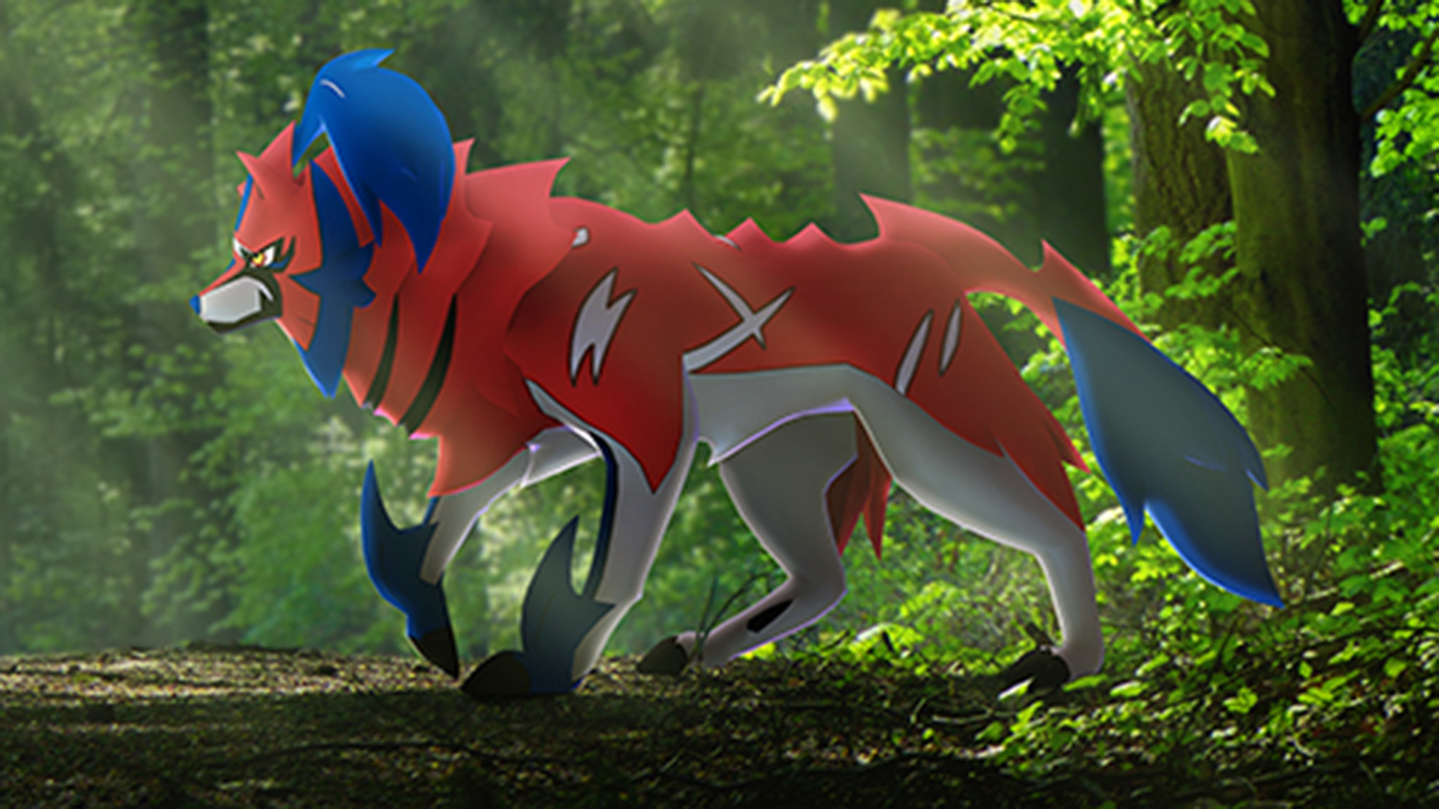 Zamazenta walks through a forest in Pokémon Go