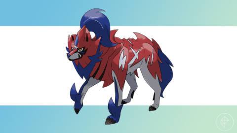 Zamazenta over a blue and white background in Pokémon Go