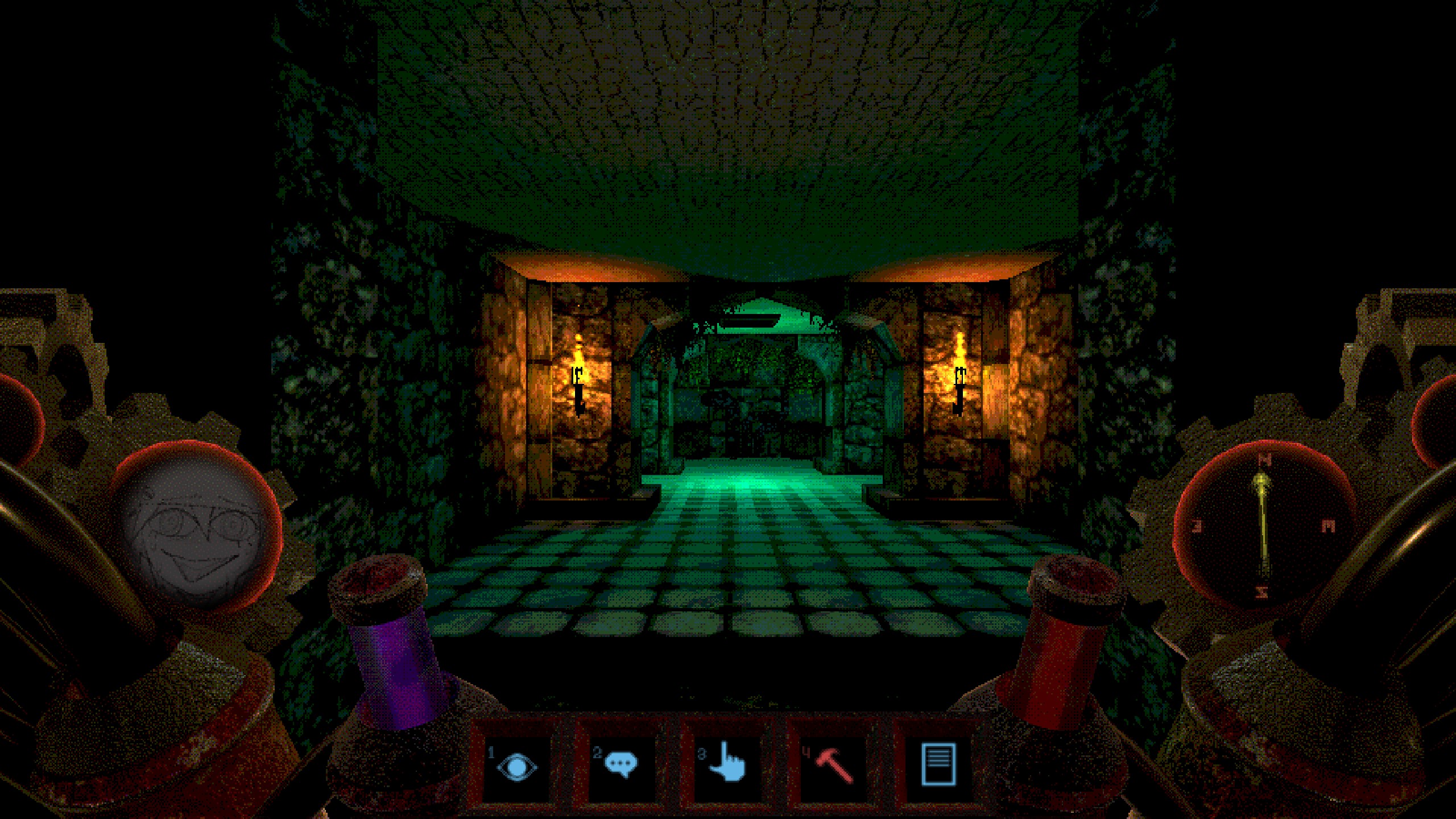 Green lit stony catacomb in Psychopomp Gold