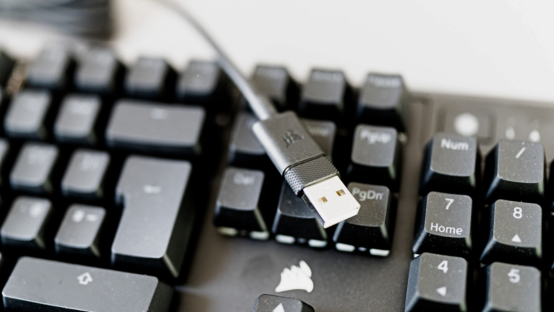 The Corsair K70 Core close up USB