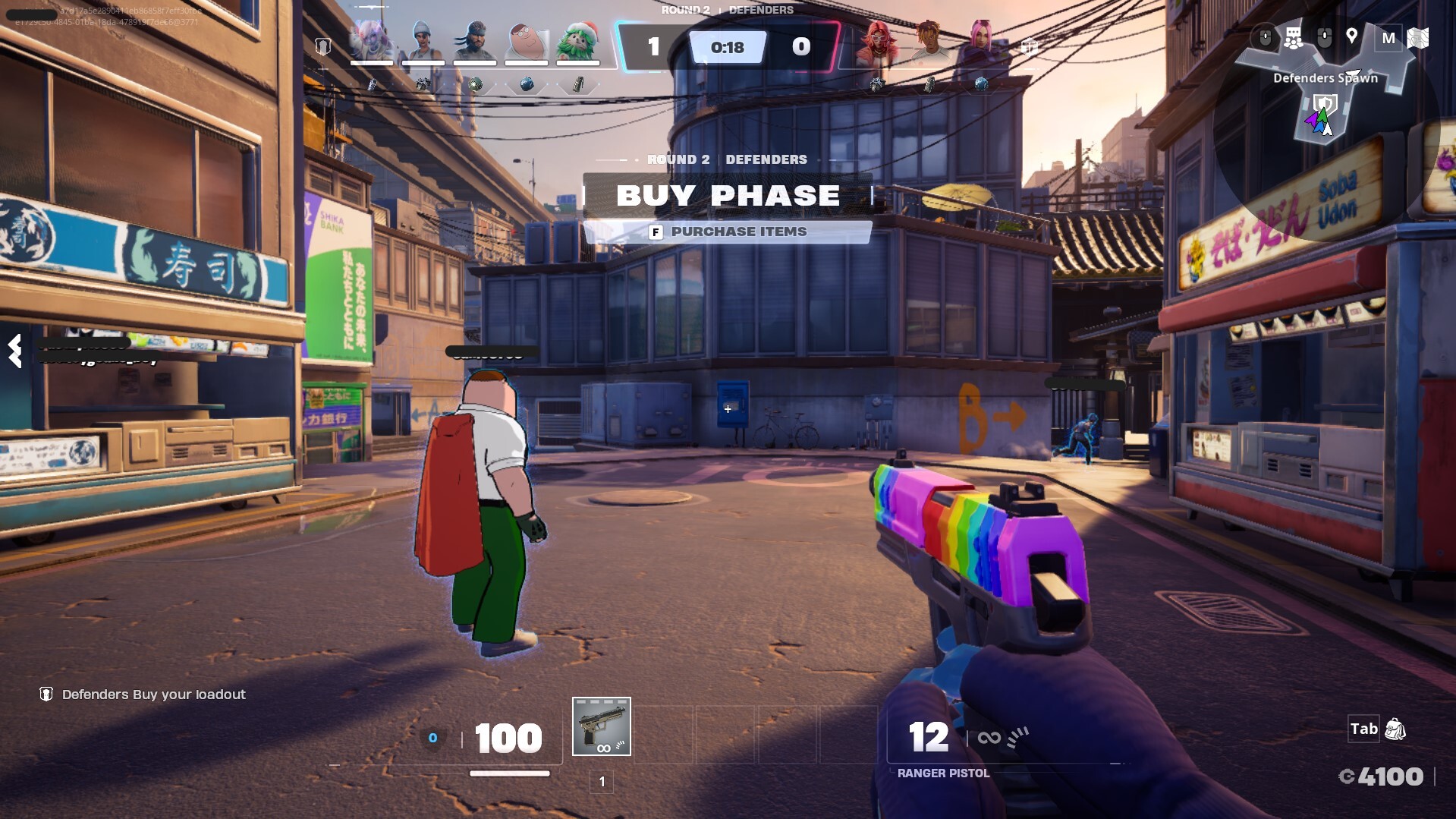 An image of the buying phase from Fortnite Ballistic. There is a Peter Griffin character that you can see from the first-person perspective of the player. An image of the buying phase from Fortnite Ballistic. There is a Peter Griffin character that you can see from the first-person perspective of the player.