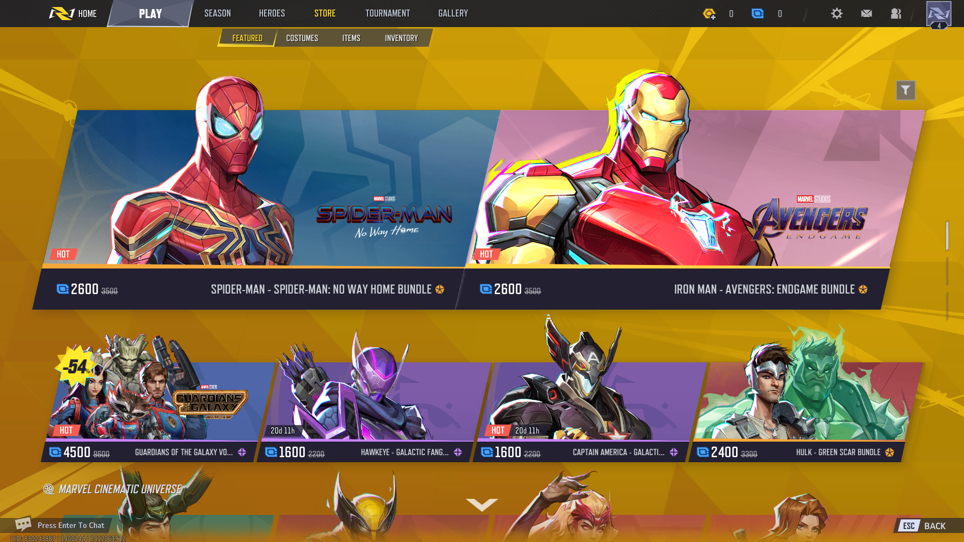 A look at the in-game store in Marvel Rivals