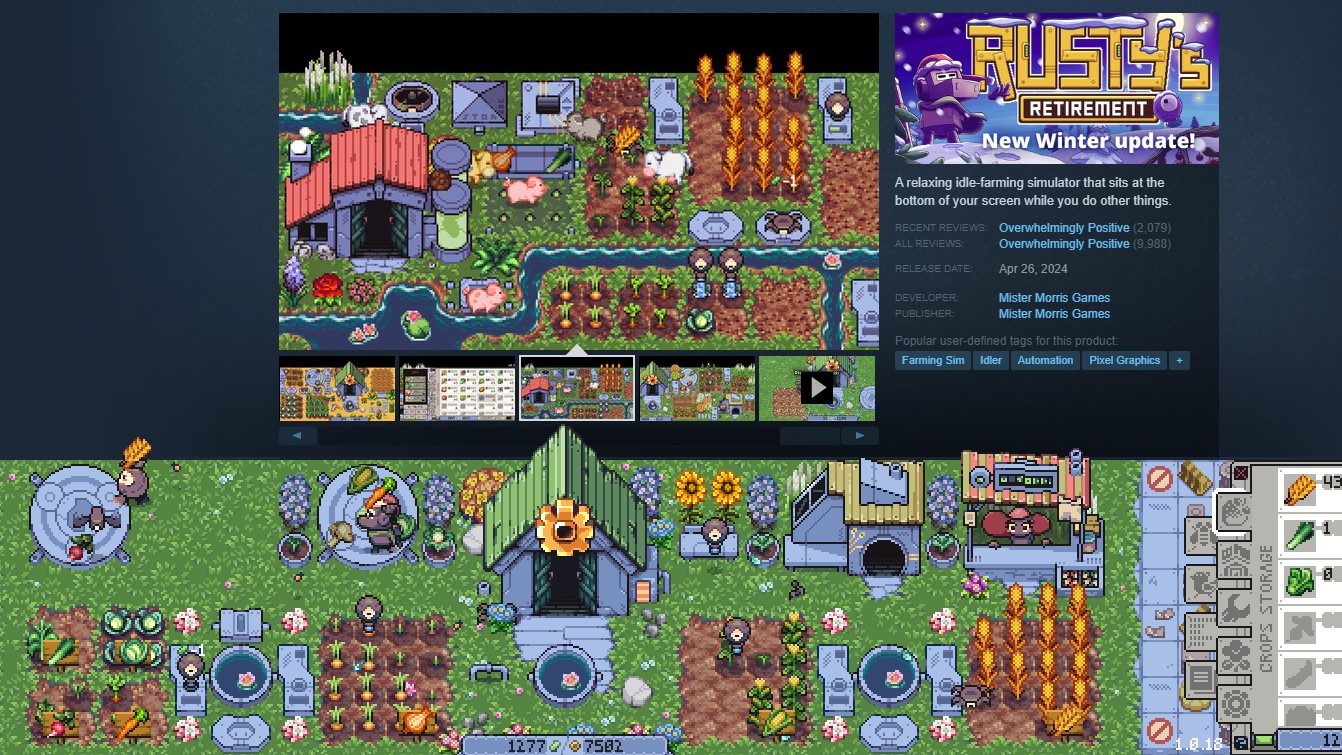 Rusty's Retirement - a small farm on top of a steam page