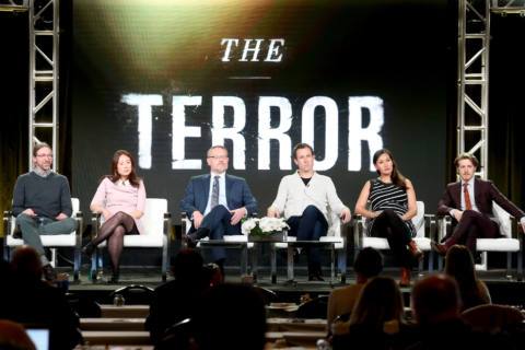 ‘The Terror’ executive producers and actors sit onstage during the AMC Networks portion of the 2018 Winter Television Critics Association Press Tour in 2018.