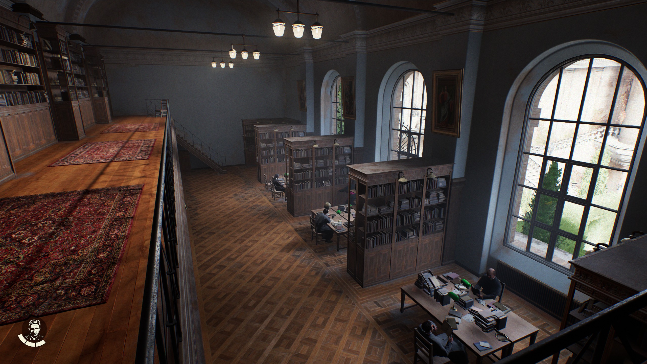 View of library reading room from balcony in Indiana Jones and the Great Circle