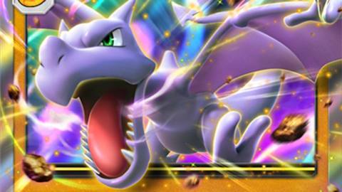 Aerodactyl ex roars and exceeds the borders of his card in Pokemon TCG Pocket