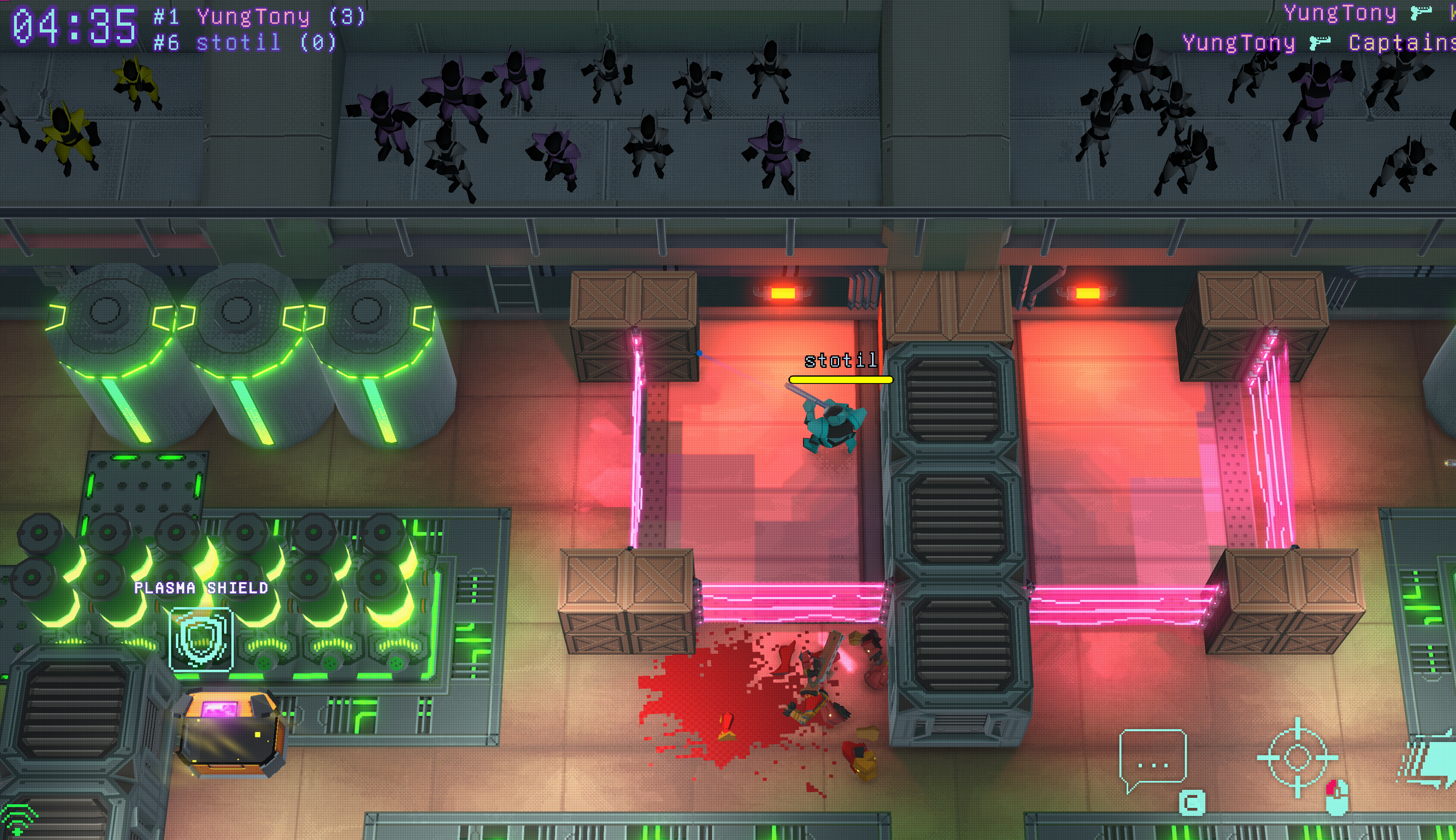 A screenshot of Captain Laserhawk: The G.A.M.E. depicting a character moving through an isometric game grid filled with boxes and laser walls