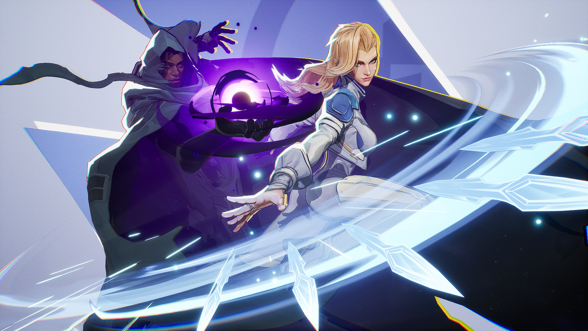 Cloak and Dagger pose in the character screen of Marvel Rivals