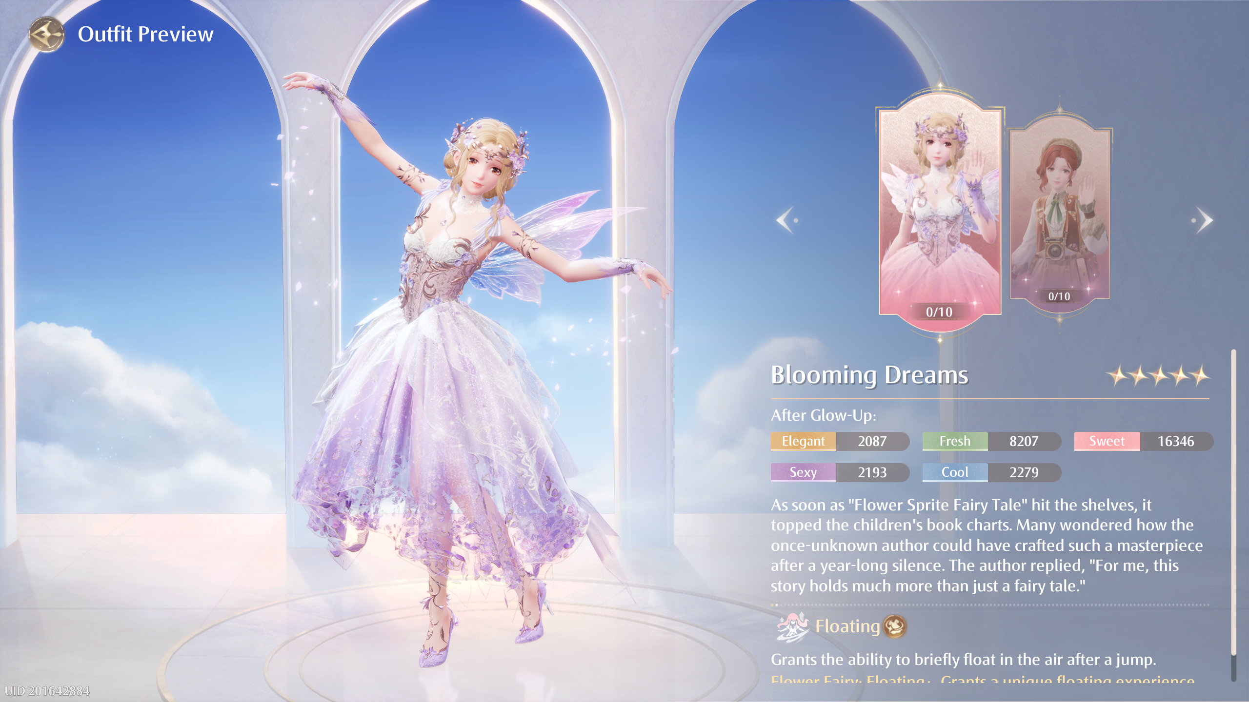 The Butterfly Dream and Blooming Fantasy banners for Infinity Nikki, with an exclusive 4-star and 5-star outfit.