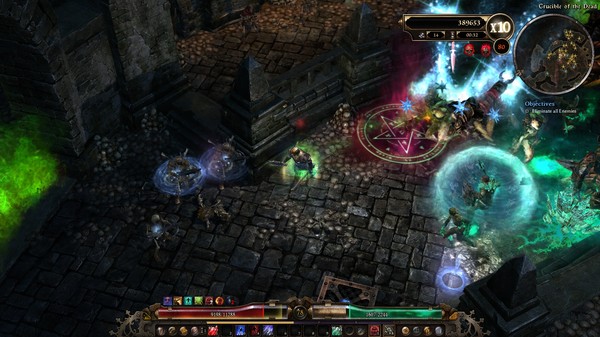 Grim Dawn screen with a lot of glowing magical effects